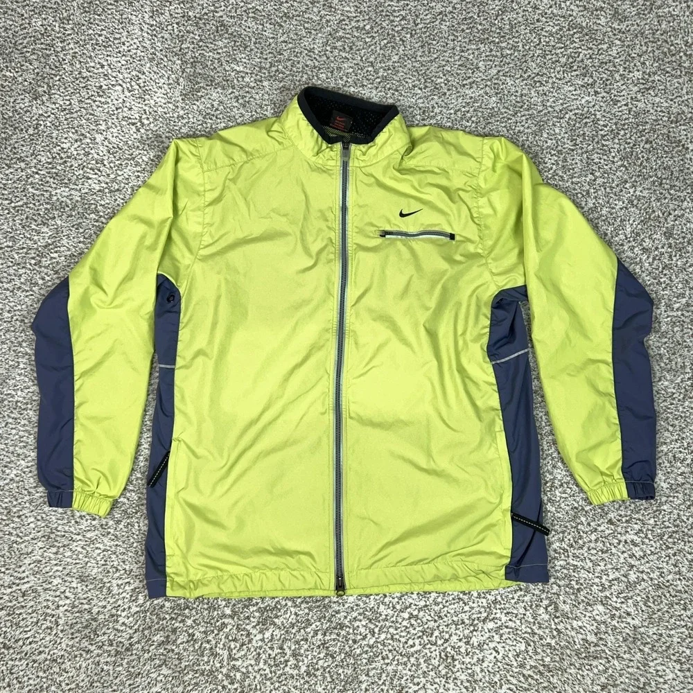 Vintage Nike Jacket Womens Large Yellow Zip Windbreaker‎ Reflective Running 90s